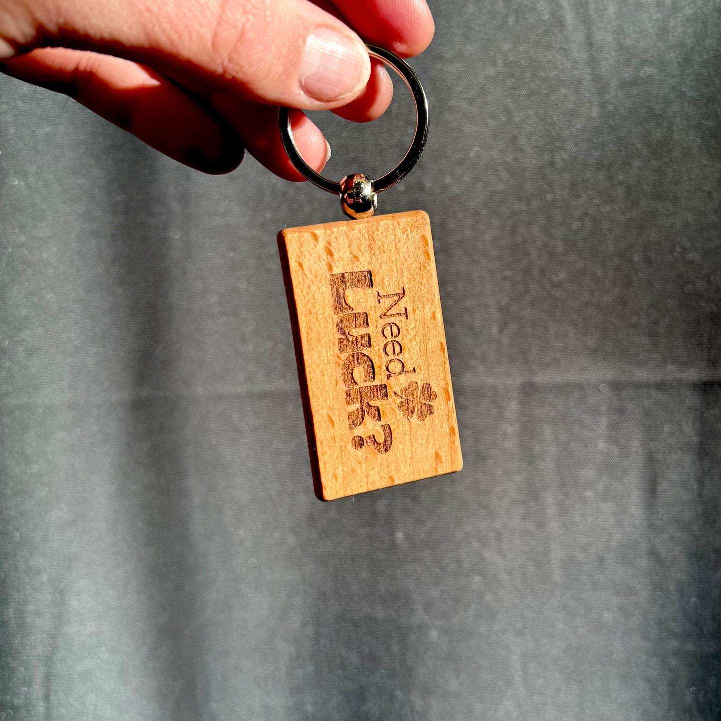 Novelty Wooden Keyring – Need Luck? Touch Wood
