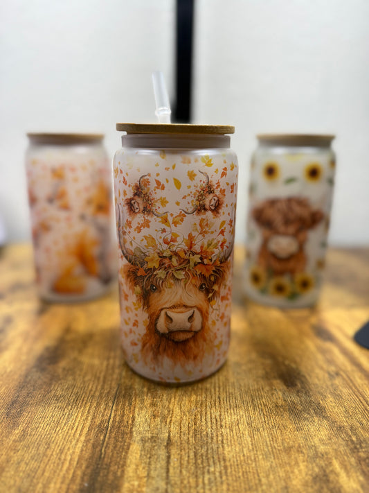 Autumnal Highland Cow Glass Tumbler