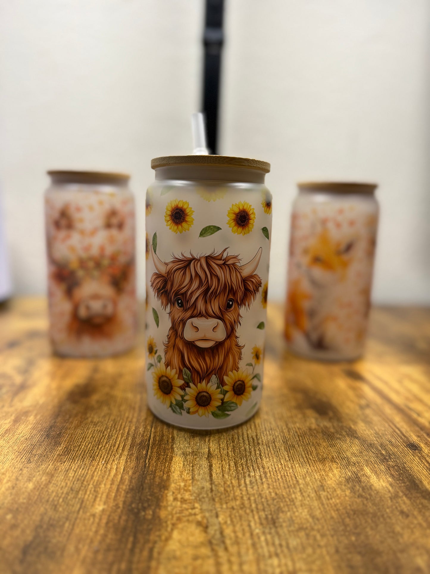 Sunflower Highland Cow Glass Tumbler