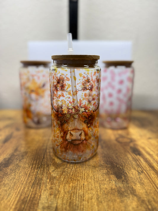 Autumnal Highland Cow Glass Tumbler