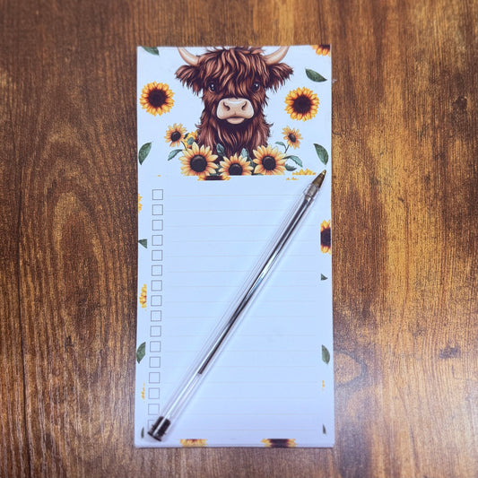 Sunflower Highland Cow Notepad