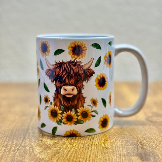Sunflower Highland Cow, Mug